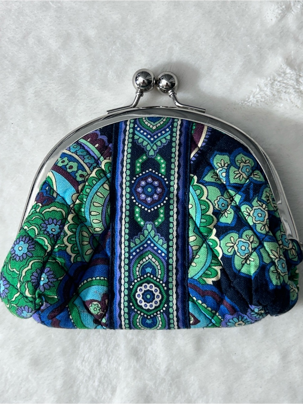 Vera Bradley Quilted Kiss-Lock Coin Purse in Blue, Green & Teal